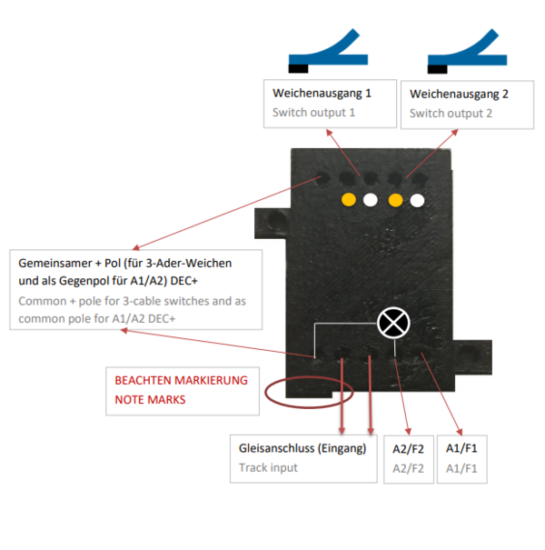 ZKW (2-Kanal-Weichendecoder + 2 Funktionsausgänge, 3-Weg-Weichen-Modus)